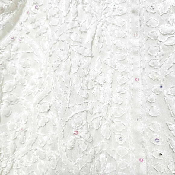 Daisy Fuentes Moda Chiffon Top Women's Small Sequin Embroidered Sheer Floral - Picture 5 of 10